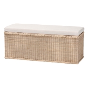 bali & pari Barid Braided Natural Rattan Storage Bench with Cushioned Lift -Top Lid - Coastal Boho Style Chest for Bedroom, Entryway, or Living Room Organization, Natural, 45" Rectangle Baxton Studio restaurant furniture, hotel furniture, commercial furniture, wholesale bedroom furniture, wholesale storage ottoman, classic storage ottoman